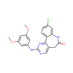 COc1cc(Nc2ncc3c(n2)-c2ccc(Cl)cc2NC(=O)C3)cc(OC)c1 ZINC000082150431