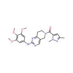 COc1cc(Nc2ncc3c(n2)CCN(C(=O)c2cc(C)nn2C)C3)cc(OC)c1OC ZINC001772628673