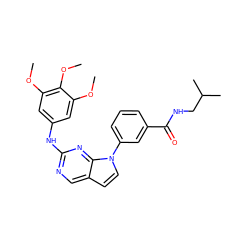 COc1cc(Nc2ncc3ccn(-c4cccc(C(=O)NCC(C)C)c4)c3n2)cc(OC)c1OC ZINC000036348781