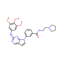 COc1cc(Nc2ncc3ccn(-c4cccc(C(=O)NCCN5CCCC5)c4)c3n2)cc(OC)c1OC ZINC000036348729