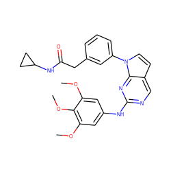 COc1cc(Nc2ncc3ccn(-c4cccc(CC(=O)NC5CC5)c4)c3n2)cc(OC)c1OC ZINC000036348764