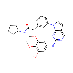 COc1cc(Nc2ncc3ccn(-c4cccc(CC(=O)NC5CCCC5)c4)c3n2)cc(OC)c1OC ZINC000036348633