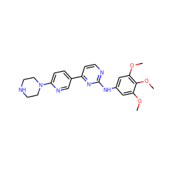 COc1cc(Nc2nccc(-c3ccc(N4CCNCC4)nc3)n2)cc(OC)c1OC ZINC000002004514