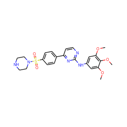 COc1cc(Nc2nccc(-c3ccc(S(=O)(=O)N4CCNCC4)cc3)n2)cc(OC)c1OC ZINC000013588902