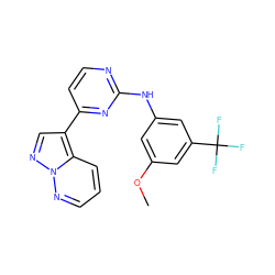 COc1cc(Nc2nccc(-c3cnn4ncccc34)n2)cc(C(F)(F)F)c1 ZINC000003816527