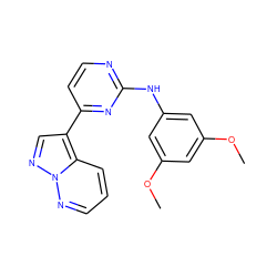 COc1cc(Nc2nccc(-c3cnn4ncccc34)n2)cc(OC)c1 ZINC000013582599