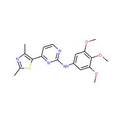 COc1cc(Nc2nccc(-c3sc(C)nc3C)n2)cc(OC)c1OC ZINC000035967092