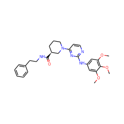 COc1cc(Nc2nccc(N3CCC[C@H](C(=O)NCCc4ccccc4)C3)n2)cc(OC)c1OC ZINC000084596421