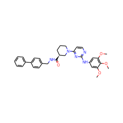 COc1cc(Nc2nccc(N3CCC[C@H](C(=O)NCc4ccc(-c5ccccc5)cc4)C3)n2)cc(OC)c1OC ZINC000084618368
