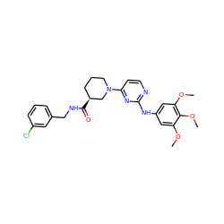 COc1cc(Nc2nccc(N3CCC[C@H](C(=O)NCc4cccc(Cl)c4)C3)n2)cc(OC)c1OC ZINC000084616837