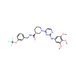 COc1cc(Nc2nccc(N3CCC[C@H](C(=O)NCc4cccc(OC(F)(F)F)c4)C3)n2)cc(OC)c1OC ZINC000072318204