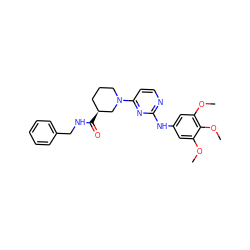 COc1cc(Nc2nccc(N3CCC[C@H](C(=O)NCc4ccccc4)C3)n2)cc(OC)c1OC ZINC000084596418