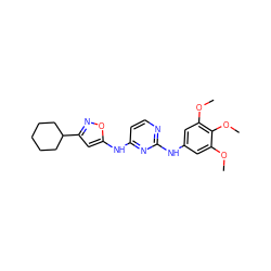 COc1cc(Nc2nccc(Nc3cc(C4CCCCC4)no3)n2)cc(OC)c1OC ZINC000001492332