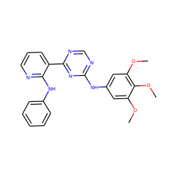 COc1cc(Nc2ncnc(-c3cccnc3Nc3ccccc3)n2)cc(OC)c1OC ZINC000014957370