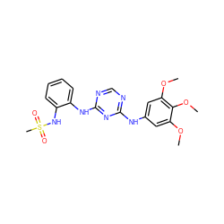 COc1cc(Nc2ncnc(Nc3ccccc3NS(C)(=O)=O)n2)cc(OC)c1OC ZINC000096273904