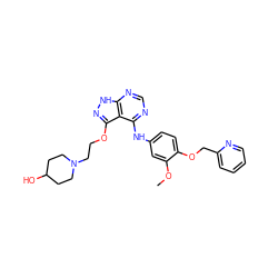 COc1cc(Nc2ncnc3[nH]nc(OCCN4CCC(O)CC4)c23)ccc1OCc1ccccn1 ZINC000029128864