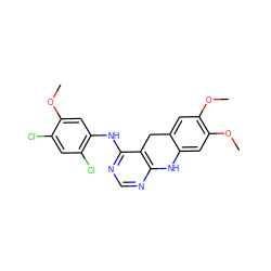 COc1cc(Nc2ncnc3c2Cc2cc(OC)c(OC)cc2N3)c(Cl)cc1Cl ZINC000013538124