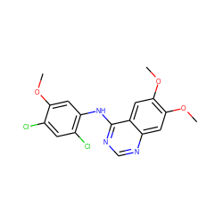 COc1cc(Nc2ncnc3cc(OC)c(OC)cc23)c(Cl)cc1Cl ZINC000013470110