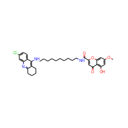 COc1cc(O)c2c(=O)cc(C(=O)NCCCCCCCCCCNc3c4c(nc5cc(Cl)ccc35)CCCC4)oc2c1 ZINC000084617328