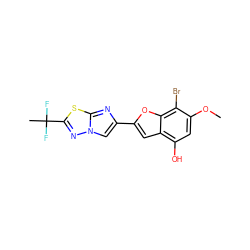 COc1cc(O)c2cc(-c3cn4nc(C(C)(F)F)sc4n3)oc2c1Br ZINC000653663058
