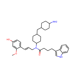 COc1cc(O)ccc1/C=C/CN(C(=O)CCCc1c[nH]c2ccccc12)C1CCC(CC2CCC(N)CC2)CC1 ZINC000028826060