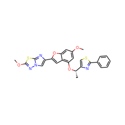 COc1cc(O[C@@H](C)c2csc(-c3ccccc3)n2)c2cc(-c3cn4nc(OC)sc4n3)oc2c1 ZINC000205683200