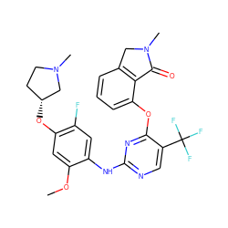 COc1cc(O[C@@H]2CCN(C)C2)c(F)cc1Nc1ncc(C(F)(F)F)c(Oc2cccc3c2C(=O)N(C)C3)n1 ZINC000146037112