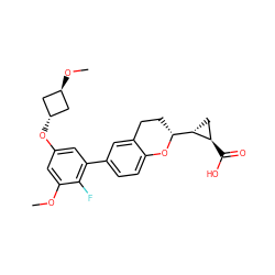 COc1cc(O[C@H]2C[C@H](OC)C2)cc(-c2ccc3c(c2)CC[C@H]([C@@H]2C[C@H]2C(=O)O)O3)c1F ZINC001772593268