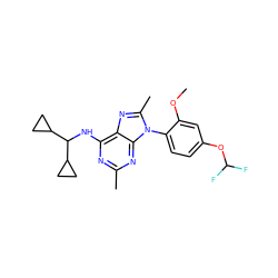 COc1cc(OC(F)F)ccc1-n1c(C)nc2c(NC(C3CC3)C3CC3)nc(C)nc21 ZINC000068196722