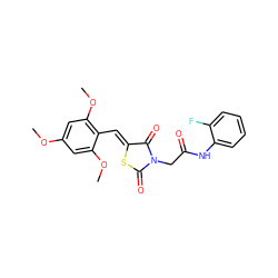 COc1cc(OC)c(/C=C2\SC(=O)N(CC(=O)Nc3ccccc3F)C2=O)c(OC)c1 ZINC000001011467