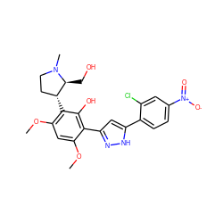 COc1cc(OC)c([C@@H]2CCN(C)[C@H]2CO)c(O)c1-c1cc(-c2ccc([N+](=O)[O-])cc2Cl)[nH]n1 ZINC000058563888