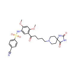 COc1cc(OC)c(C(=O)CCCCN2CCC3(CC2)NC(=O)NC3=O)cc1NS(=O)(=O)c1ccc(C#N)cc1 ZINC000026646152