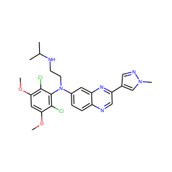 COc1cc(OC)c(Cl)c(N(CCNC(C)C)c2ccc3ncc(-c4cnn(C)c4)nc3c2)c1Cl ZINC000222886157