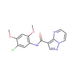 COc1cc(OC)c(NC(=O)c2cnn3cccnc23)cc1Cl ZINC000043508536