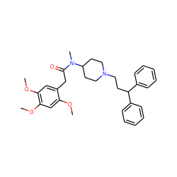 COc1cc(OC)c(OC)cc1CC(=O)N(C)C1CCN(CCC(c2ccccc2)c2ccccc2)CC1 ZINC000028356613