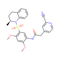 COc1cc(OC)c(S(=O)(=O)N2c3ccccc3CC[C@@H]2C)cc1NC(=O)Cc1ccnc(C#N)c1 ZINC000095560546