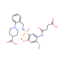 COc1cc(OC)c(S(=O)(=O)NCc2ccccc2N2CCC(C(=O)O)CC2)cc1NC(=O)CCC(=O)O ZINC000073280262