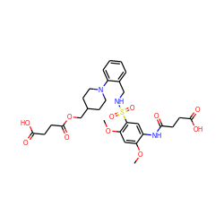 COc1cc(OC)c(S(=O)(=O)NCc2ccccc2N2CCC(COC(=O)CCC(=O)O)CC2)cc1NC(=O)CCC(=O)O ZINC000073279645