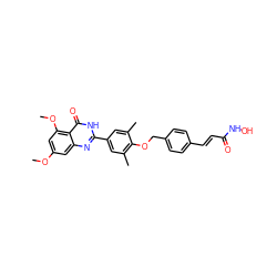 COc1cc(OC)c2c(=O)[nH]c(-c3cc(C)c(OCc4ccc(/C=C/C(=O)NO)cc4)c(C)c3)nc2c1 ZINC001772616166