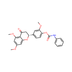 COc1cc(OC)c2c(c1)O[C@@H](c1ccc(OC(=O)Nc3ccccc3)c(OC)c1)CC2=O ZINC000098085731