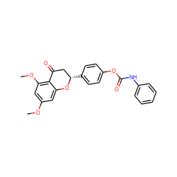 COc1cc(OC)c2c(c1)O[C@@H](c1ccc(OC(=O)Nc3ccccc3)cc1)CC2=O ZINC000098085465