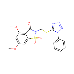 COc1cc(OC)c2c(c1)S(=O)(=O)N(CSc1nnnn1-c1ccccc1)C2=O ZINC000026739474