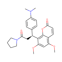 COc1cc(OC)c2ccc(=O)oc2c1[C@@H](CC(=O)N1CCCC1)c1ccc(N(C)C)cc1 ZINC000013661572