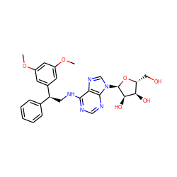 COc1cc(OC)cc([C@@H](CNc2ncnc3c2ncn3[C@H]2O[C@H](CO)[C@@H](O)[C@H]2O)c2ccccc2)c1 ZINC000049114149