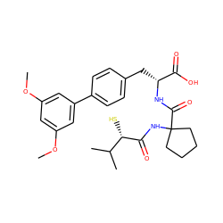 COc1cc(OC)cc(-c2ccc(C[C@@H](NC(=O)C3(NC(=O)[C@@H](S)C(C)C)CCCC3)C(=O)O)cc2)c1 ZINC000027216343