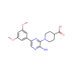 COc1cc(OC)cc(-c2cnc(N)c(N3CCC(C(=O)O)CC3)n2)c1 ZINC000064448327