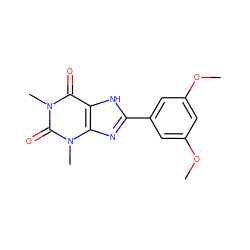 COc1cc(OC)cc(-c2nc3c([nH]2)c(=O)n(C)c(=O)n3C)c1 ZINC000026015165