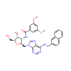 COc1cc(OC)cc(C(=O)N[C@@H]2[C@@H](Cn3cnc4c(NCc5ccc6ccccc6c5)ncnc43)O[C@@H](CO)[C@@H]2O)c1 ZINC000026186759
