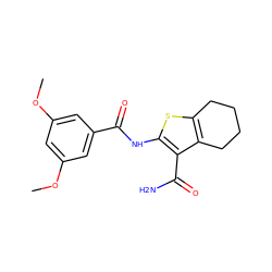 COc1cc(OC)cc(C(=O)Nc2sc3c(c2C(N)=O)CCCC3)c1 ZINC000000782896