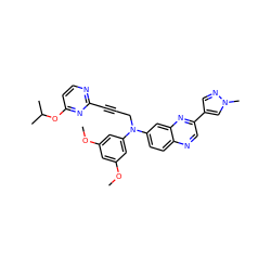COc1cc(OC)cc(N(CC#Cc2nccc(OC(C)C)n2)c2ccc3ncc(-c4cnn(C)c4)nc3c2)c1 ZINC000219383244